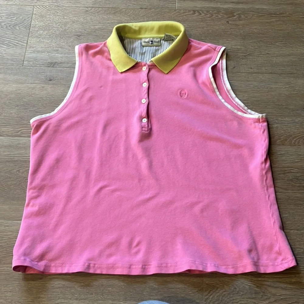 2000s Duck Head Pink Golf Shirt with Yellow Collar XL - Picture 11 of 12